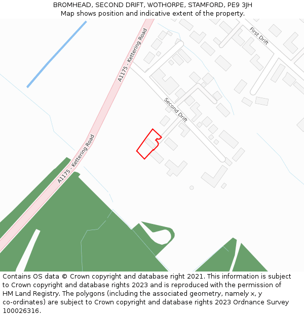 BROMHEAD, SECOND DRIFT, WOTHORPE, STAMFORD, PE9 3JH: Location map and indicative extent of plot