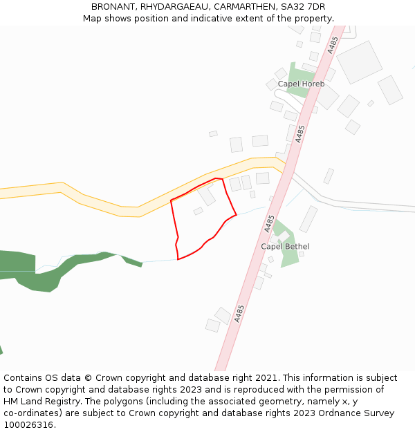 BRONANT, RHYDARGAEAU, CARMARTHEN, SA32 7DR: Location map and indicative extent of plot