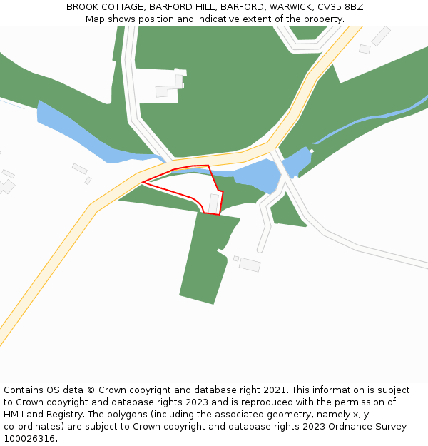 BROOK COTTAGE, BARFORD HILL, BARFORD, WARWICK, CV35 8BZ: Location map and indicative extent of plot