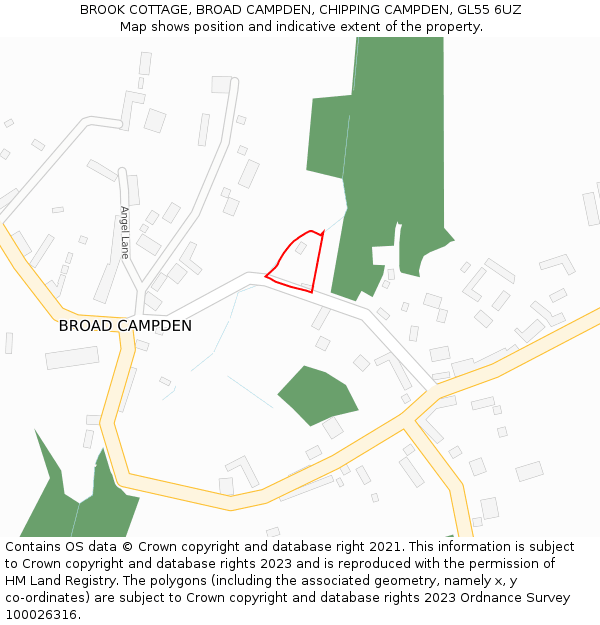 BROOK COTTAGE, BROAD CAMPDEN, CHIPPING CAMPDEN, GL55 6UZ: Location map and indicative extent of plot