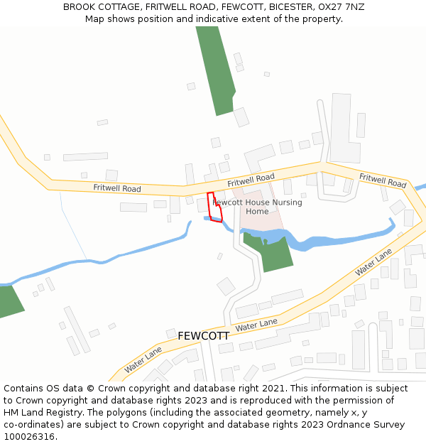 BROOK COTTAGE, FRITWELL ROAD, FEWCOTT, BICESTER, OX27 7NZ: Location map and indicative extent of plot