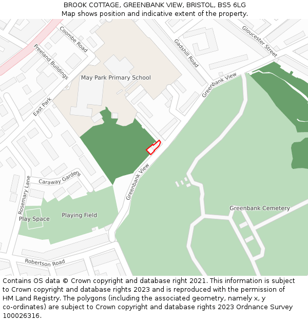 BROOK COTTAGE, GREENBANK VIEW, BRISTOL, BS5 6LG: Location map and indicative extent of plot