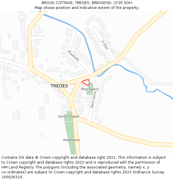 BROOK COTTAGE, TREOES, BRIDGEND, CF35 5DH: Location map and indicative extent of plot