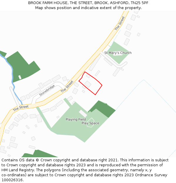 BROOK FARM HOUSE, THE STREET, BROOK, ASHFORD, TN25 5PF: Location map and indicative extent of plot