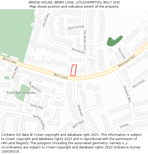 BROOK HOUSE, BERRY LANE, LITTLEHAMPTON, BN17 5HD: Location map and indicative extent of plot