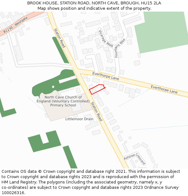 BROOK HOUSE, STATION ROAD, NORTH CAVE, BROUGH, HU15 2LA: Location map and indicative extent of plot