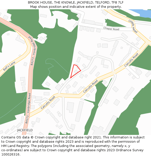 BROOK HOUSE, THE KNOWLE, JACKFIELD, TELFORD, TF8 7LF: Location map and indicative extent of plot