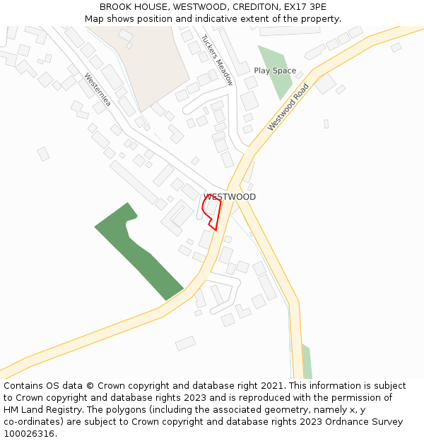 BROOK HOUSE, WESTWOOD, CREDITON, EX17 3PE: Location map and indicative extent of plot