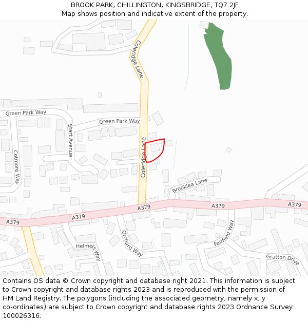 BROOK PARK, CHILLINGTON, KINGSBRIDGE, TQ7 2JF: Location map and indicative extent of plot