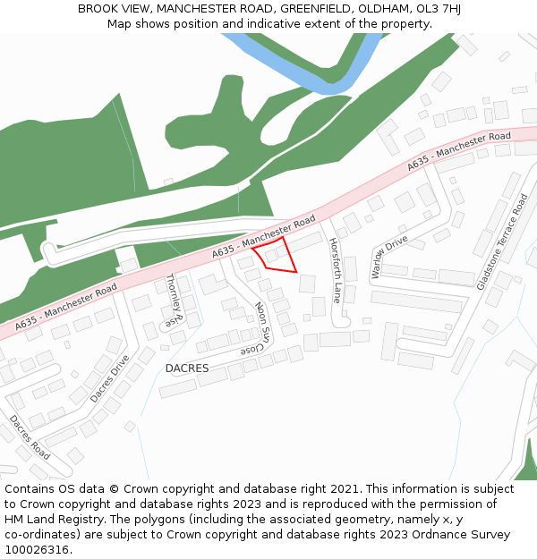 BROOK VIEW, MANCHESTER ROAD, GREENFIELD, OLDHAM, OL3 7HJ: Location map and indicative extent of plot