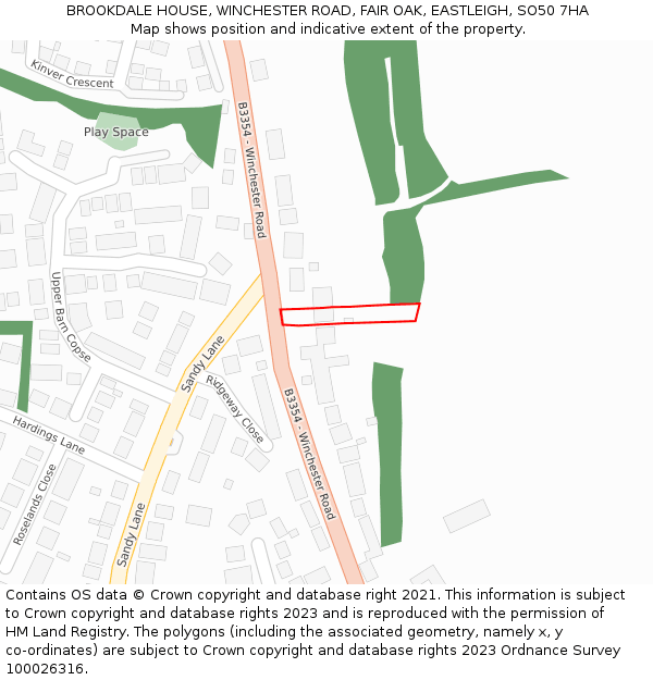 BROOKDALE HOUSE, WINCHESTER ROAD, FAIR OAK, EASTLEIGH, SO50 7HA: Location map and indicative extent of plot