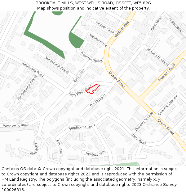 BROOKDALE MILLS, WEST WELLS ROAD, OSSETT, WF5 8PG: Location map and indicative extent of plot