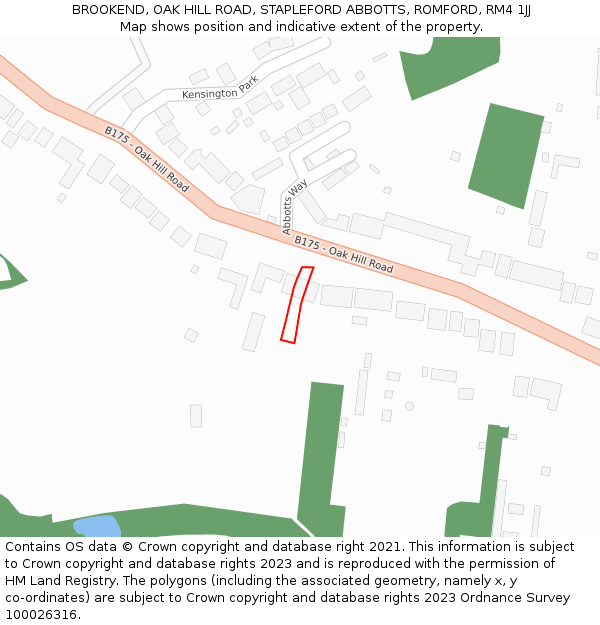 BROOKEND, OAK HILL ROAD, STAPLEFORD ABBOTTS, ROMFORD, RM4 1JJ: Location map and indicative extent of plot