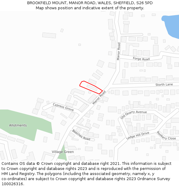 BROOKFIELD MOUNT, MANOR ROAD, WALES, SHEFFIELD, S26 5PD: Location map and indicative extent of plot