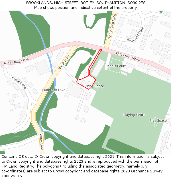 BROOKLANDS, HIGH STREET, BOTLEY, SOUTHAMPTON, SO30 2ES: Location map and indicative extent of plot