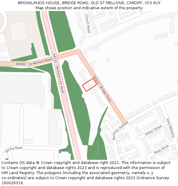 BROOKLANDS HOUSE, BRIDGE ROAD, OLD ST MELLONS, CARDIFF, CF3 6UY: Location map and indicative extent of plot