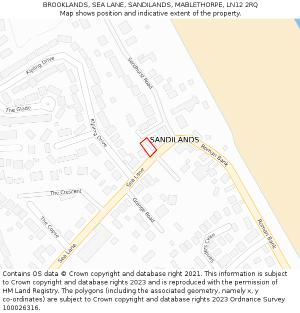 BROOKLANDS, SEA LANE, SANDILANDS, MABLETHORPE, LN12 2RQ: Location map and indicative extent of plot