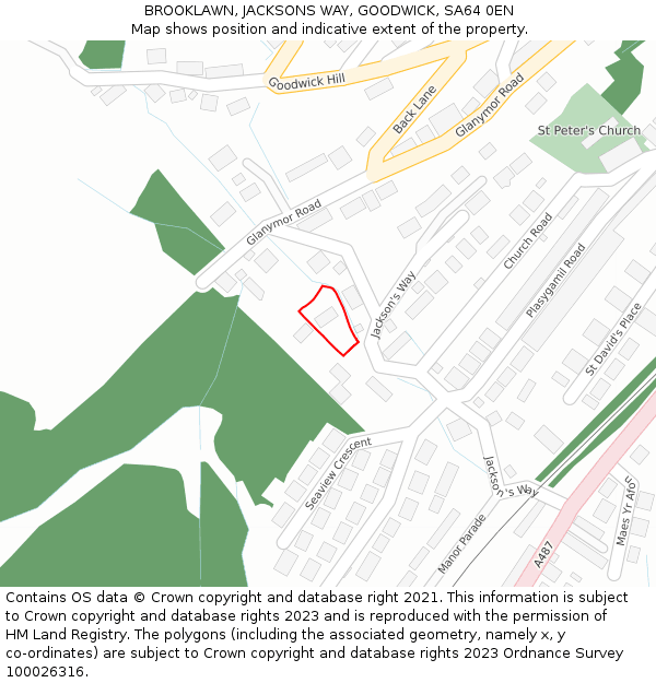 BROOKLAWN, JACKSONS WAY, GOODWICK, SA64 0EN: Location map and indicative extent of plot