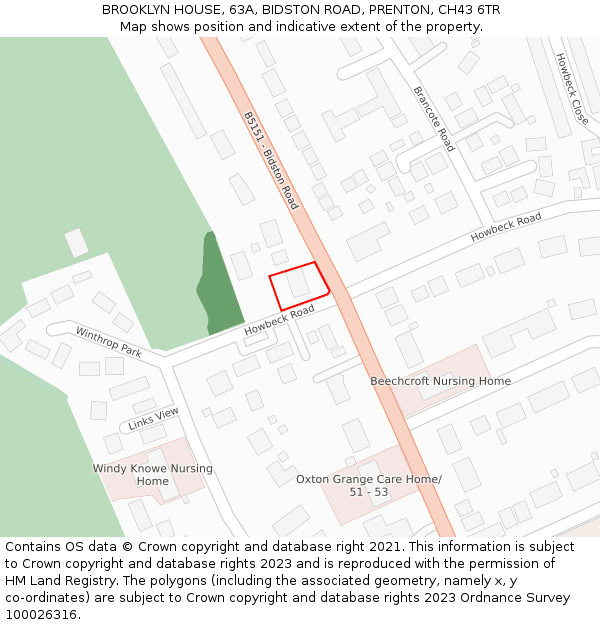 BROOKLYN HOUSE, 63A, BIDSTON ROAD, PRENTON, CH43 6TR: Location map and indicative extent of plot