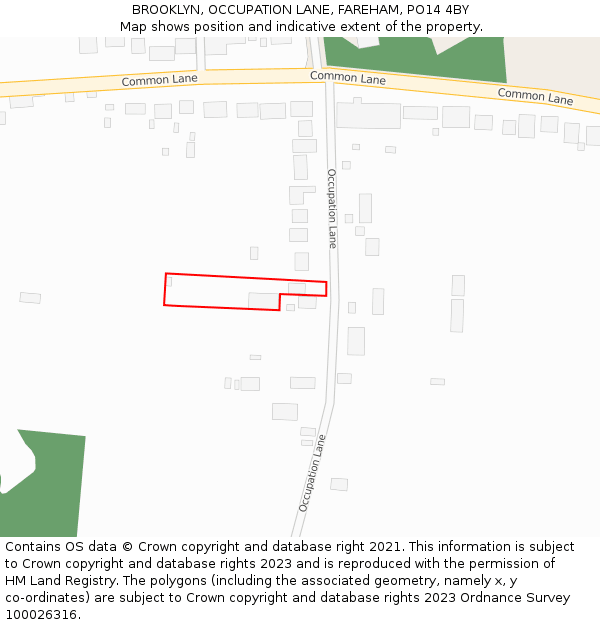 BROOKLYN, OCCUPATION LANE, FAREHAM, PO14 4BY: Location map and indicative extent of plot