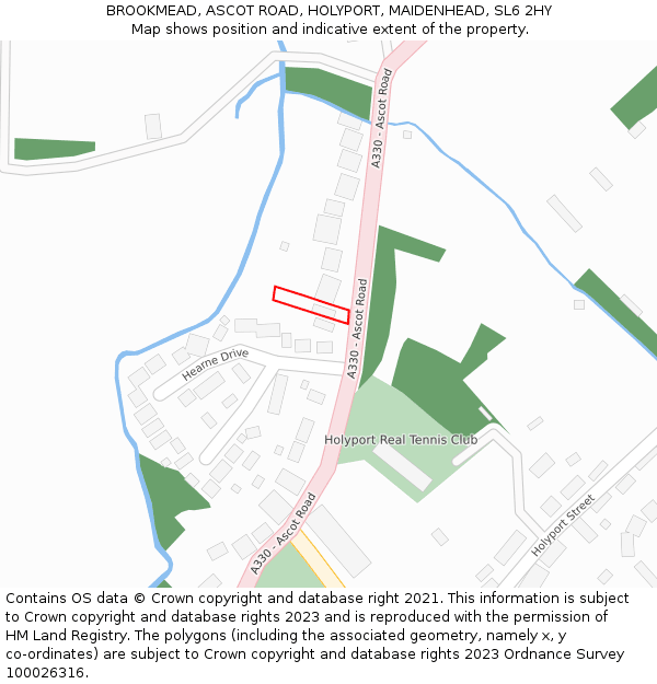 BROOKMEAD, ASCOT ROAD, HOLYPORT, MAIDENHEAD, SL6 2HY: Location map and indicative extent of plot