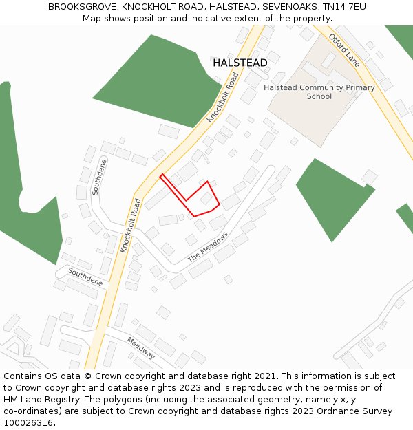 BROOKSGROVE, KNOCKHOLT ROAD, HALSTEAD, SEVENOAKS, TN14 7EU: Location map and indicative extent of plot