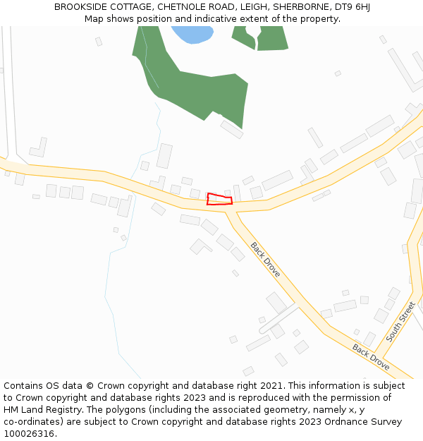 BROOKSIDE COTTAGE, CHETNOLE ROAD, LEIGH, SHERBORNE, DT9 6HJ: Location map and indicative extent of plot