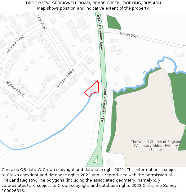 BROOKVIEW, SPRINGWELL ROAD, BEARE GREEN, DORKING, RH5 4RN: Location map and indicative extent of plot