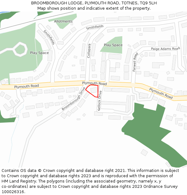 BROOMBOROUGH LODGE, PLYMOUTH ROAD, TOTNES, TQ9 5LH: Location map and indicative extent of plot