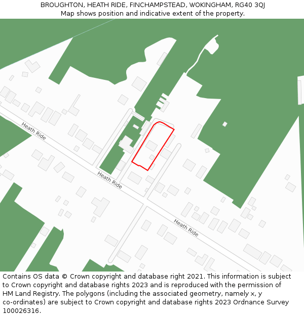 BROUGHTON, HEATH RIDE, FINCHAMPSTEAD, WOKINGHAM, RG40 3QJ: Location map and indicative extent of plot