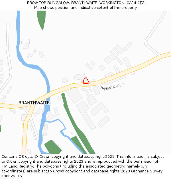 BROW TOP BUNGALOW, BRANTHWAITE, WORKINGTON, CA14 4TG: Location map and indicative extent of plot