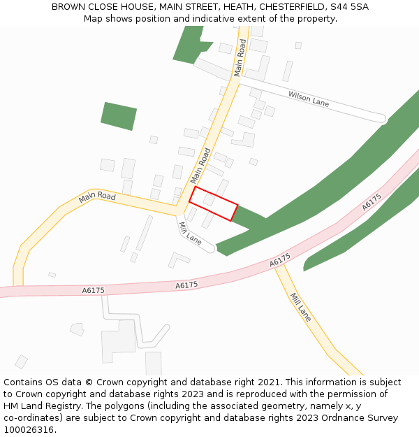 BROWN CLOSE HOUSE, MAIN STREET, HEATH, CHESTERFIELD, S44 5SA: Location map and indicative extent of plot
