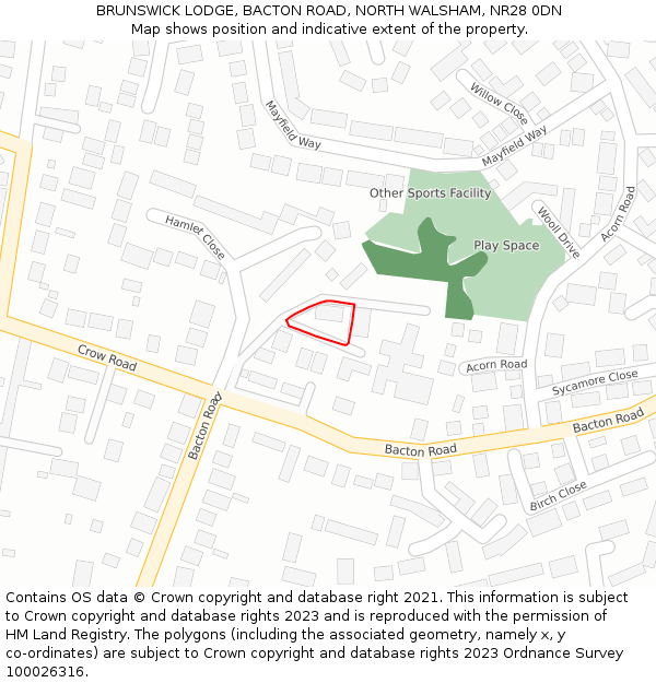 BRUNSWICK LODGE, BACTON ROAD, NORTH WALSHAM, NR28 0DN: Location map and indicative extent of plot