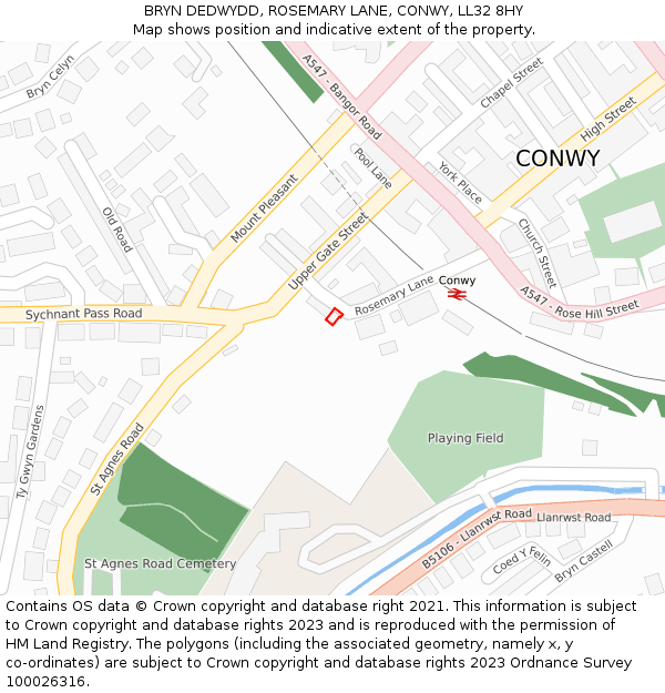 BRYN DEDWYDD, ROSEMARY LANE, CONWY, LL32 8HY: Location map and indicative extent of plot