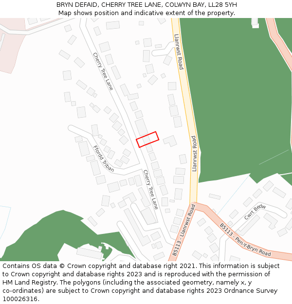 BRYN DEFAID, CHERRY TREE LANE, COLWYN BAY, LL28 5YH: Location map and indicative extent of plot
