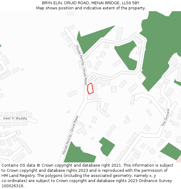 BRYN ELIN, DRUID ROAD, MENAI BRIDGE, LL59 5BY: Location map and indicative extent of plot