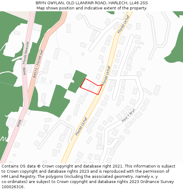 BRYN GWYLAN, OLD LLANFAIR ROAD, HARLECH, LL46 2SS: Location map and indicative extent of plot
