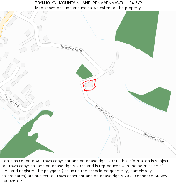 BRYN IOLYN, MOUNTAIN LANE, PENMAENMAWR, LL34 6YP: Location map and indicative extent of plot