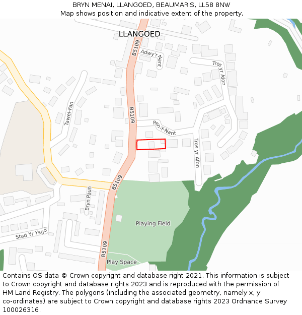BRYN MENAI, LLANGOED, BEAUMARIS, LL58 8NW: Location map and indicative extent of plot