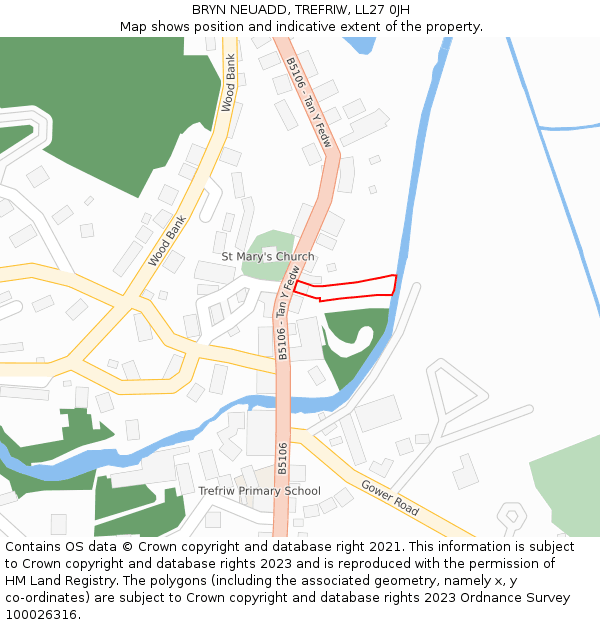 BRYN NEUADD, TREFRIW, LL27 0JH: Location map and indicative extent of plot