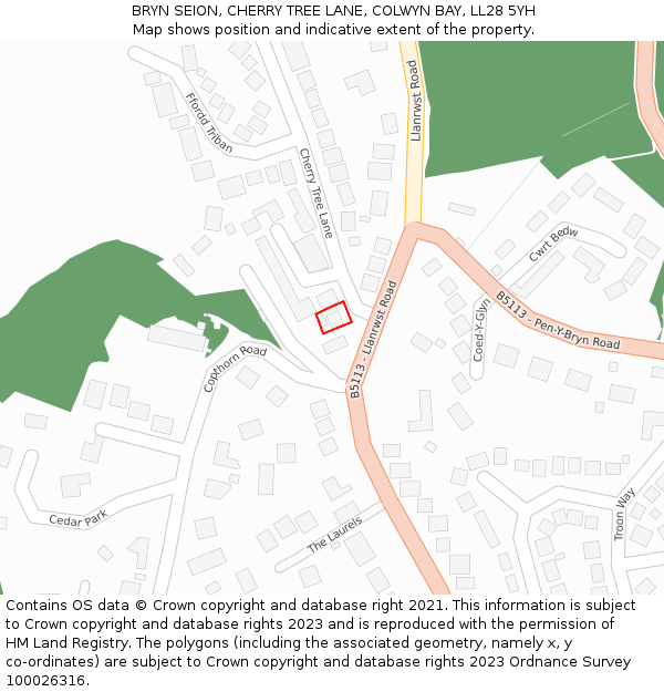 BRYN SEION, CHERRY TREE LANE, COLWYN BAY, LL28 5YH: Location map and indicative extent of plot
