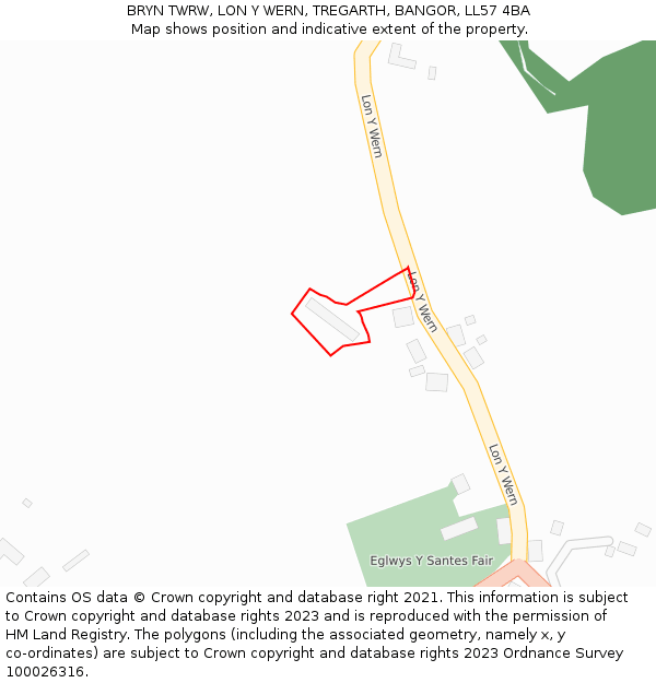 BRYN TWRW, LON Y WERN, TREGARTH, BANGOR, LL57 4BA: Location map and indicative extent of plot