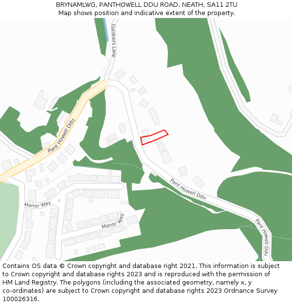 BRYNAMLWG, PANTHOWELL DDU ROAD, NEATH, SA11 2TU: Location map and indicative extent of plot