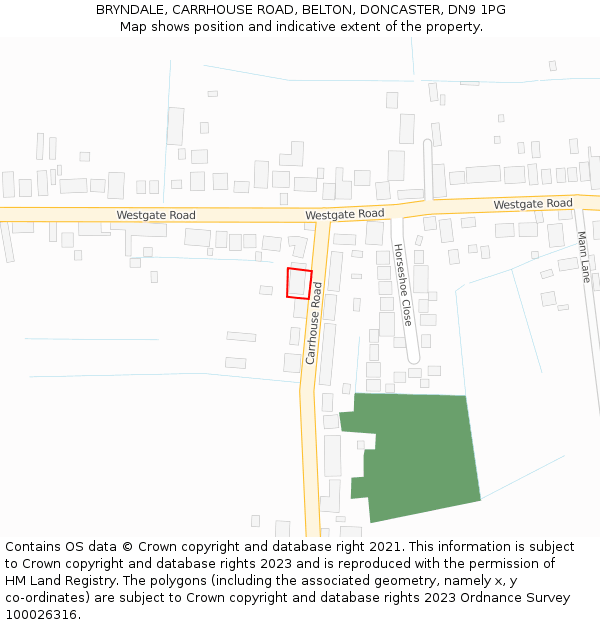 BRYNDALE, CARRHOUSE ROAD, BELTON, DONCASTER, DN9 1PG: Location map and indicative extent of plot