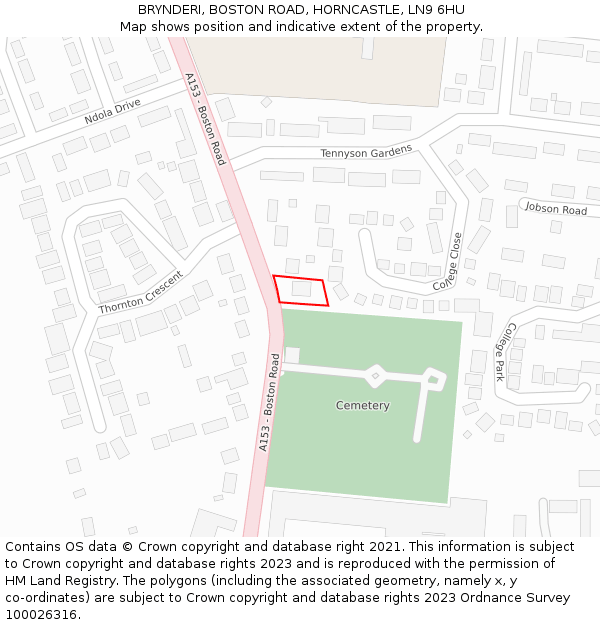 BRYNDERI, BOSTON ROAD, HORNCASTLE, LN9 6HU: Location map and indicative extent of plot