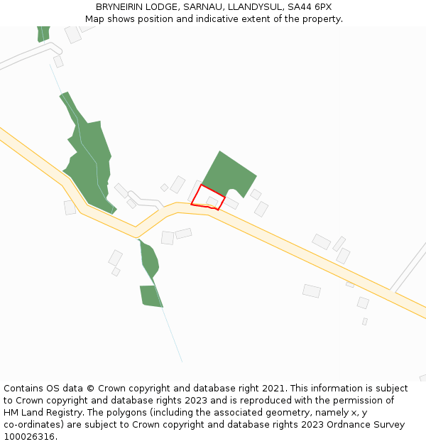 BRYNEIRIN LODGE, SARNAU, LLANDYSUL, SA44 6PX: Location map and indicative extent of plot