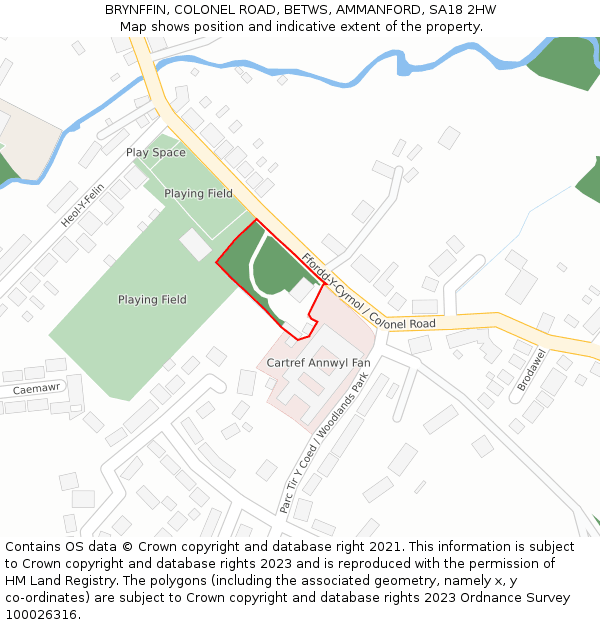 BRYNFFIN, COLONEL ROAD, BETWS, AMMANFORD, SA18 2HW: Location map and indicative extent of plot