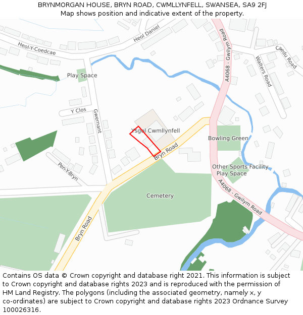 BRYNMORGAN HOUSE, BRYN ROAD, CWMLLYNFELL, SWANSEA, SA9 2FJ: Location map and indicative extent of plot