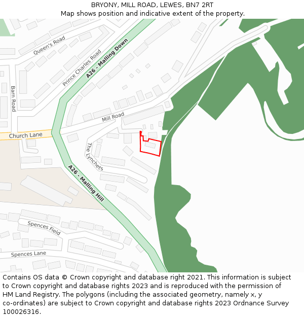 BRYONY, MILL ROAD, LEWES, BN7 2RT: Location map and indicative extent of plot