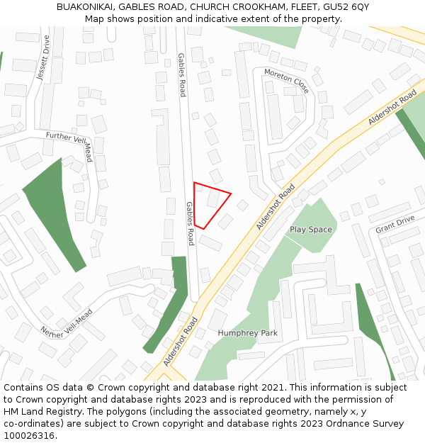 BUAKONIKAI, GABLES ROAD, CHURCH CROOKHAM, FLEET, GU52 6QY: Location map and indicative extent of plot